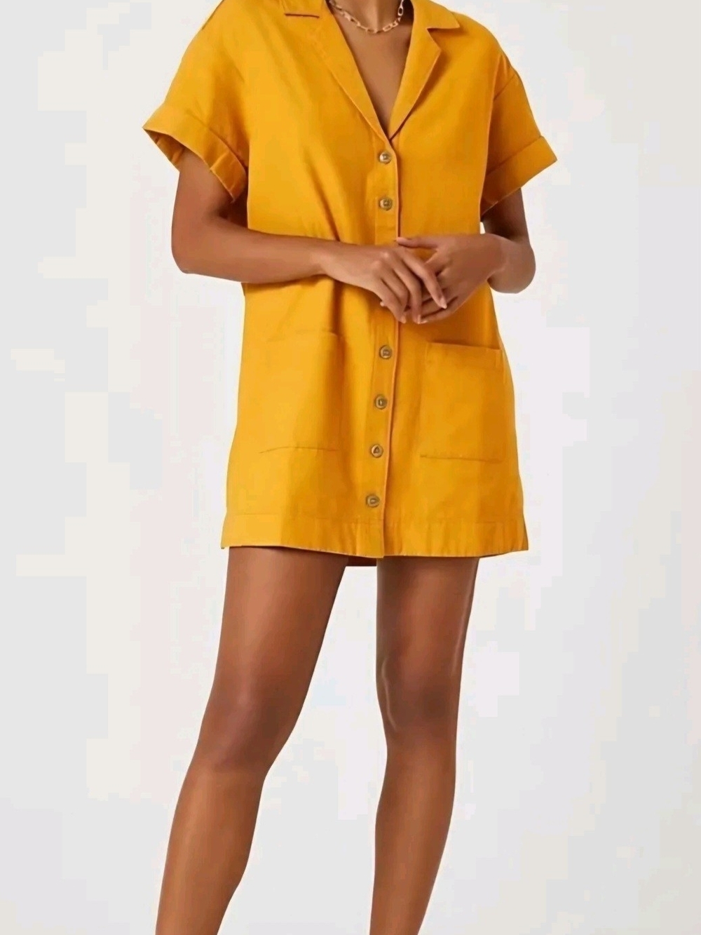 Pilcro Mustard Yellow Button-Front Mini Dress